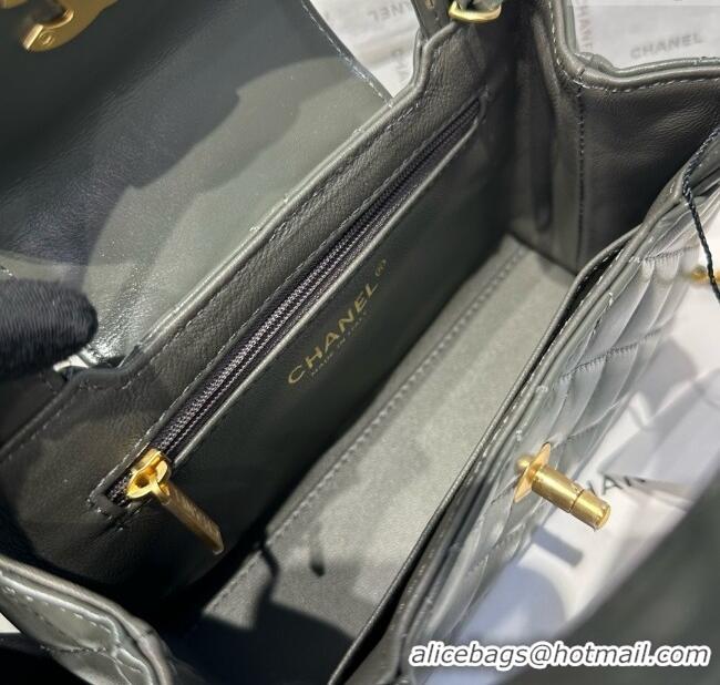 Top Quality Chanel Shiny Calfskin Mini Kelly Shopping Bag AS4416 Grey 2025