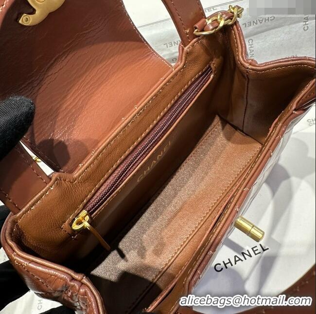 Shop Discount Chanel Shiny Calfskin Mini Kelly Shopping Bag AS4416 Brown 2025