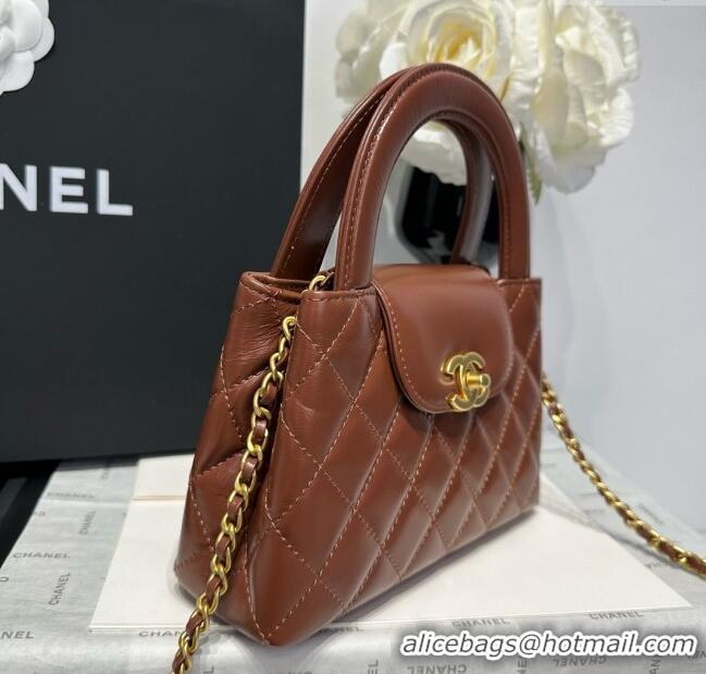 Shop Discount Chanel Shiny Calfskin Mini Kelly Shopping Bag AS4416 Brown 2025