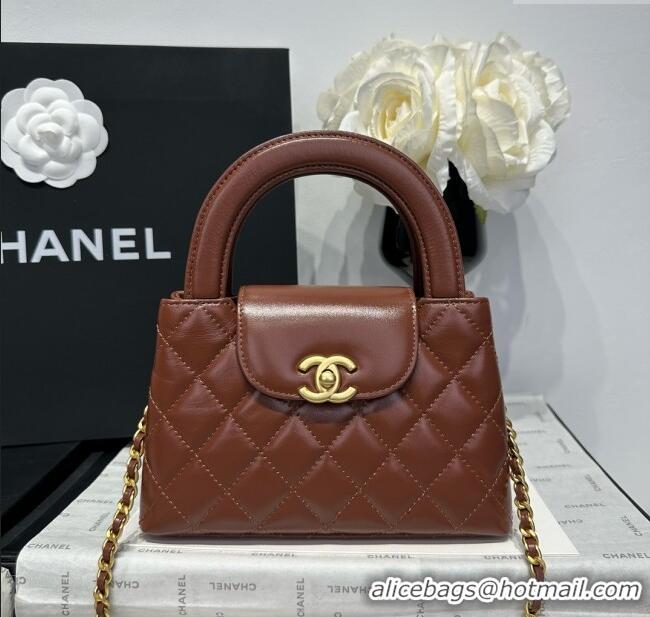 Shop Discount Chanel Shiny Calfskin Mini Kelly Shopping Bag AS4416 Brown 2025
