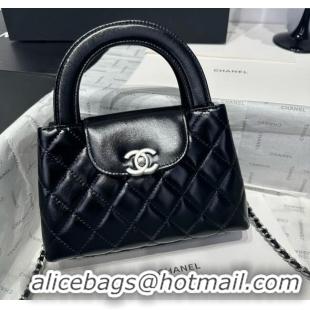 Top Grade Chanel Shiny Calfskin Mini Kelly Shopping Bag AS4416 Black/Silver 2025