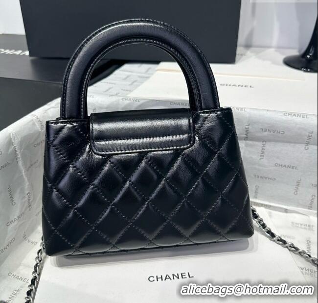 Top Grade Chanel Shiny Calfskin Mini Kelly Shopping Bag AS4416 Black/Silver 2025