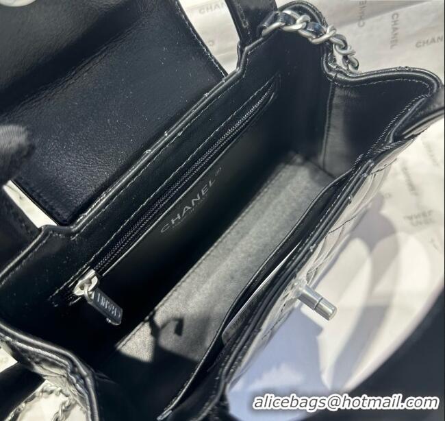 Top Grade Chanel Shiny Calfskin Mini Kelly Shopping Bag AS4416 Black/Silver 2025