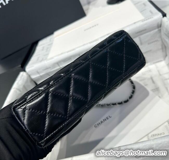 Top Grade Chanel Shiny Calfskin Mini Kelly Shopping Bag AS4416 Black/Silver 2025