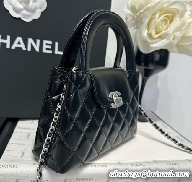 Top Grade Chanel Shiny Calfskin Mini Kelly Shopping Bag AS4416 Black/Silver 2025
