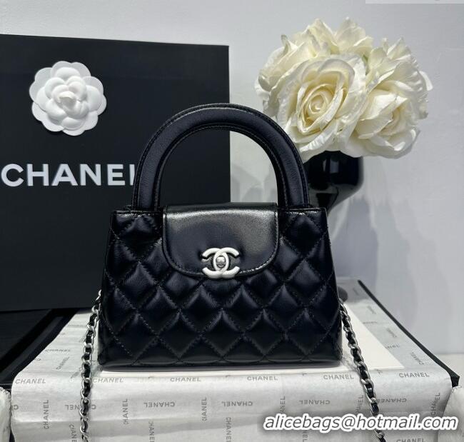 Top Grade Chanel Shiny Calfskin Mini Kelly Shopping Bag AS4416 Black/Silver 2025