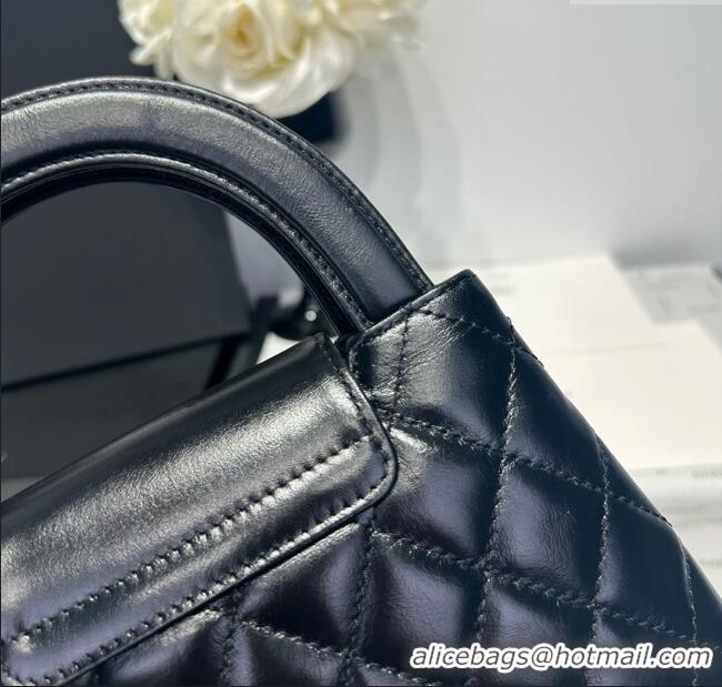 Top Grade Chanel Shiny Calfskin Mini Kelly Shopping Bag AS4416 Black/Silver 2025