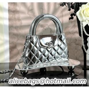 Famous Brand Chanel Patent Calfskin Mini Kelly Shopping Bag AS4416 Silver 2025