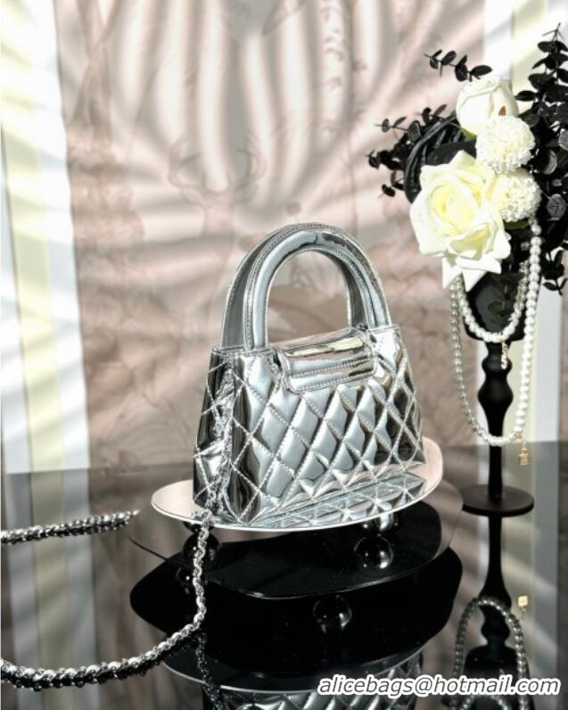Famous Brand Chanel Patent Calfskin Mini Kelly Shopping Bag AS4416 Silver 2025