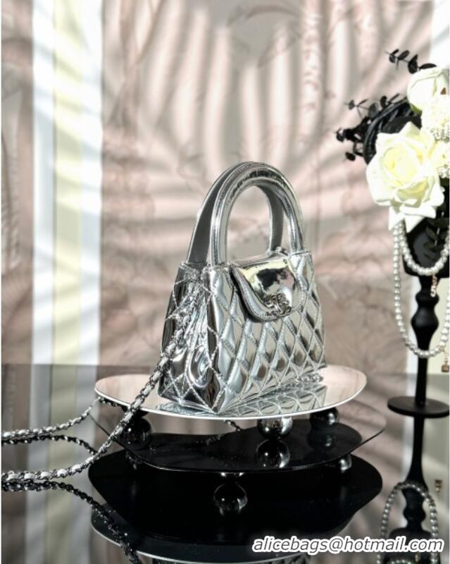 Famous Brand Chanel Patent Calfskin Mini Kelly Shopping Bag AS4416 Silver 2025