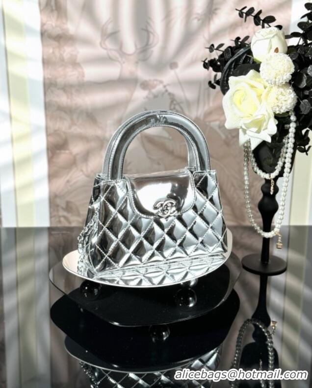 Famous Brand Chanel Patent Calfskin Mini Kelly Shopping Bag AS4416 Silver 2025