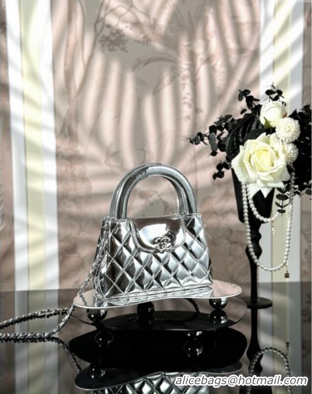 Famous Brand Chanel Patent Calfskin Mini Kelly Shopping Bag AS4416 Silver 2025