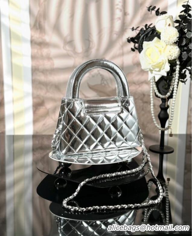Famous Brand Chanel Patent Calfskin Mini Kelly Shopping Bag AS4416 Silver 2025