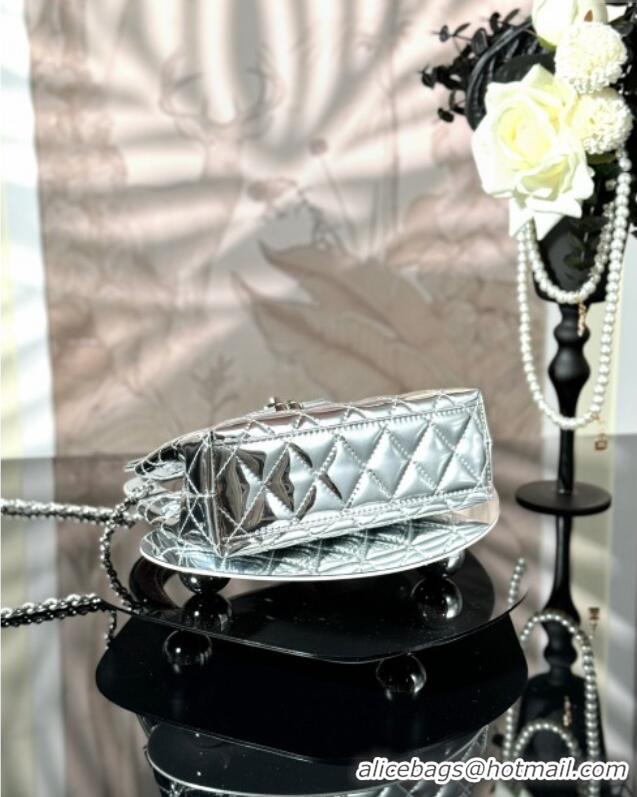 Famous Brand Chanel Patent Calfskin Mini Kelly Shopping Bag AS4416 Silver 2025