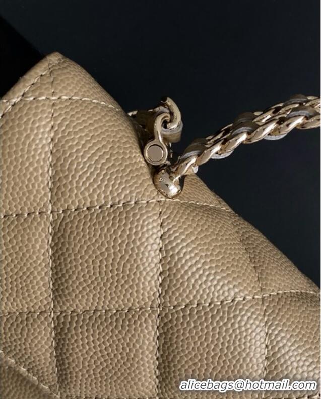 Promotional Chanel Phone Holder with Chain in Grained Shiny Calfskin AP3238 Khaki Spring-Summer 2025