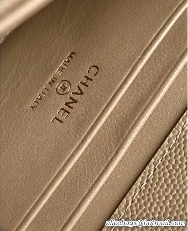 Promotional Chanel Phone Holder with Chain in Grained Shiny Calfskin AP3238 Khaki Spring-Summer 2025