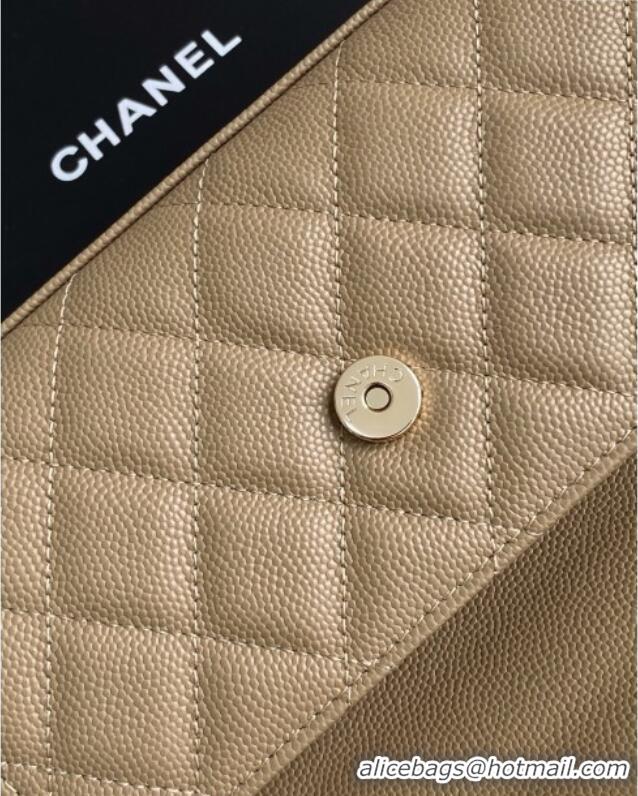 Promotional Chanel Phone Holder with Chain in Grained Shiny Calfskin AP3238 Khaki Spring-Summer 2025