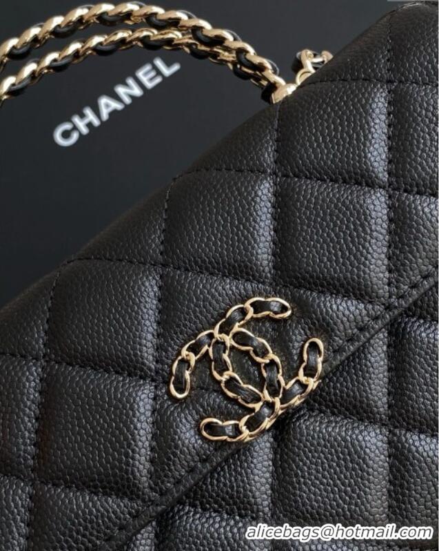 Shop Grade Chanel Phone Holder with Chain in Grained Shiny Calfskin AP3238 Black Spring-Summer 2025