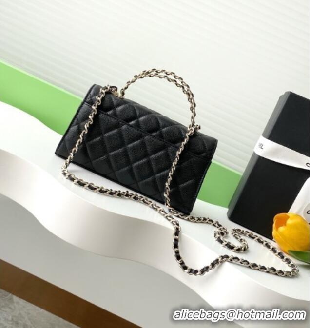 Shop Grade Chanel Phone Holder with Chain in Grained Shiny Calfskin AP3238 Black Spring-Summer 2025