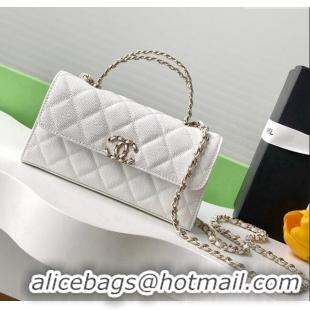 Top Design Chanel Phone Holder with Chain in Grained Shiny Calfskin AP3238 White Spring-Summer 2025