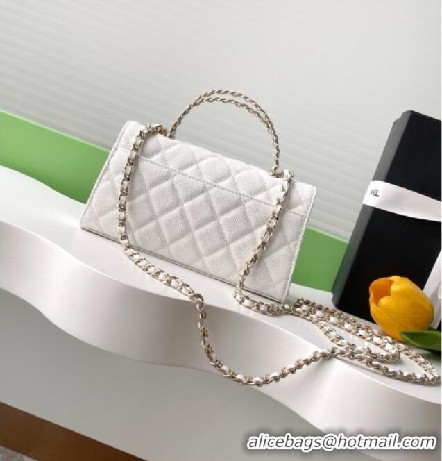Top Design Chanel Phone Holder with Chain in Grained Shiny Calfskin AP3238 White Spring-Summer 2025