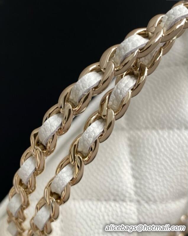 Top Design Chanel Phone Holder with Chain in Grained Shiny Calfskin AP3238 White Spring-Summer 2025
