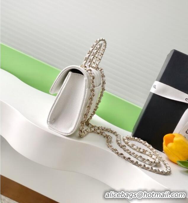 Top Design Chanel Phone Holder with Chain in Grained Shiny Calfskin AP3238 White Spring-Summer 2025