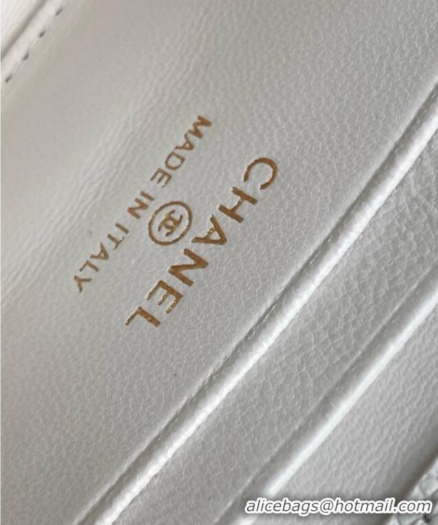Top Design Chanel Phone Holder with Chain in Grained Shiny Calfskin AP3238 White Spring-Summer 2025