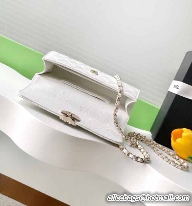 Top Design Chanel Phone Holder with Chain in Grained Shiny Calfskin AP3238 White Spring-Summer 2025