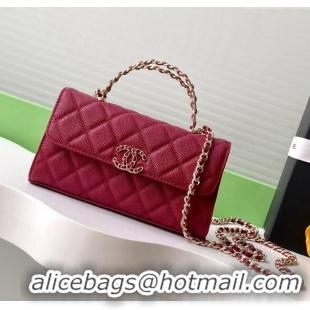 Grade Quality Chanel Phone Holder with Chain in Grained Shiny Calfskin AP3238 Burgundy Spring-Summer 2025