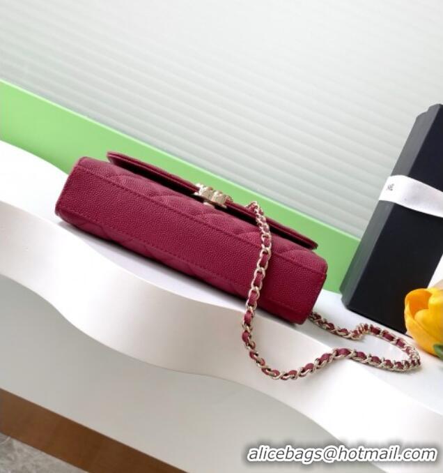Grade Quality Chanel Phone Holder with Chain in Grained Shiny Calfskin AP3238 Burgundy Spring-Summer 2025