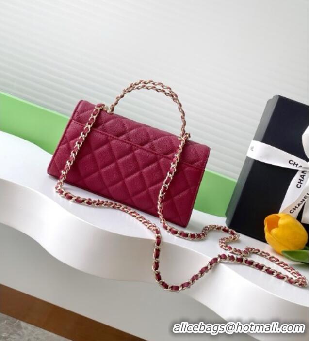 Grade Quality Chanel Phone Holder with Chain in Grained Shiny Calfskin AP3238 Burgundy Spring-Summer 2025