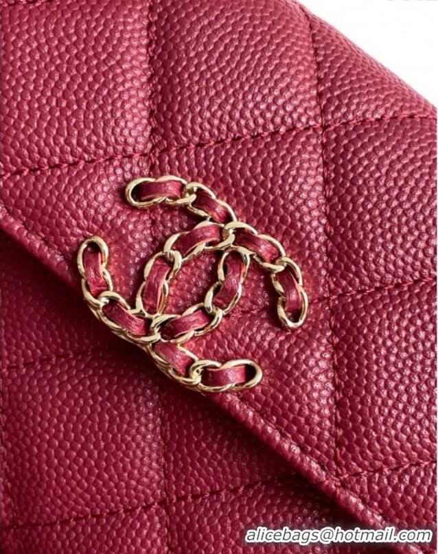 Grade Quality Chanel Phone Holder with Chain in Grained Shiny Calfskin AP3238 Burgundy Spring-Summer 2025