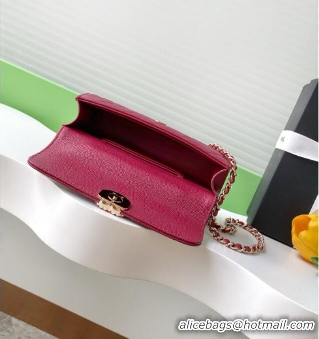 Grade Quality Chanel Phone Holder with Chain in Grained Shiny Calfskin AP3238 Burgundy Spring-Summer 2025