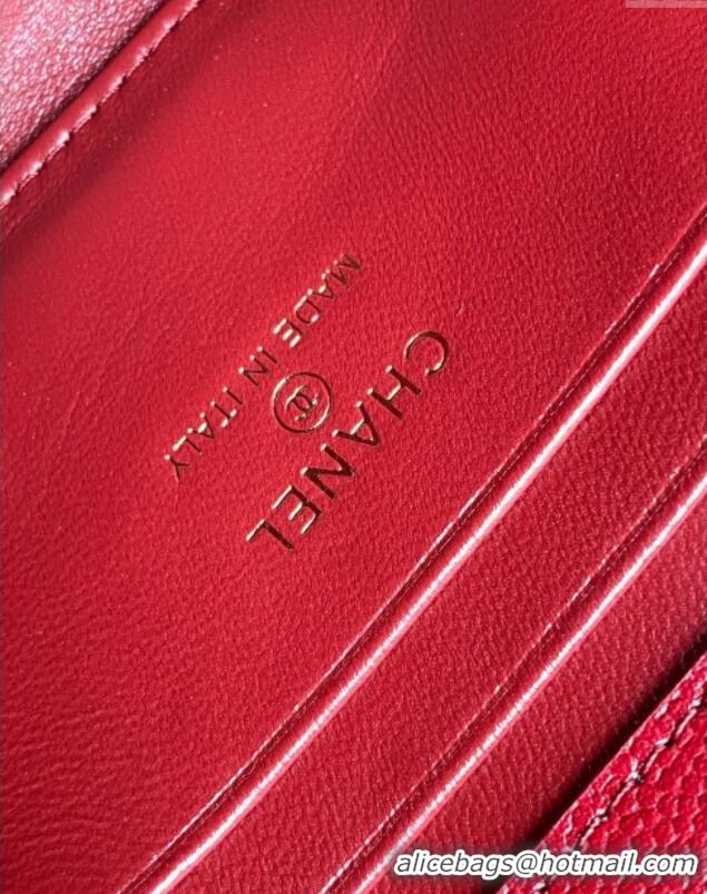 Grade Quality Chanel Phone Holder with Chain in Grained Shiny Calfskin AP3238 Burgundy Spring-Summer 2025