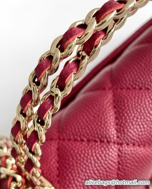 Grade Quality Chanel Phone Holder with Chain in Grained Shiny Calfskin AP3238 Burgundy Spring-Summer 2025
