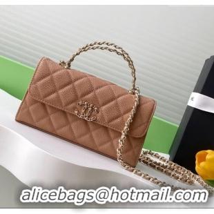 Classic Specials Chanel Phone Holder with Chain in Grained Shiny Calfskin AP3238 Dark Apricot Spring-Summer 2025