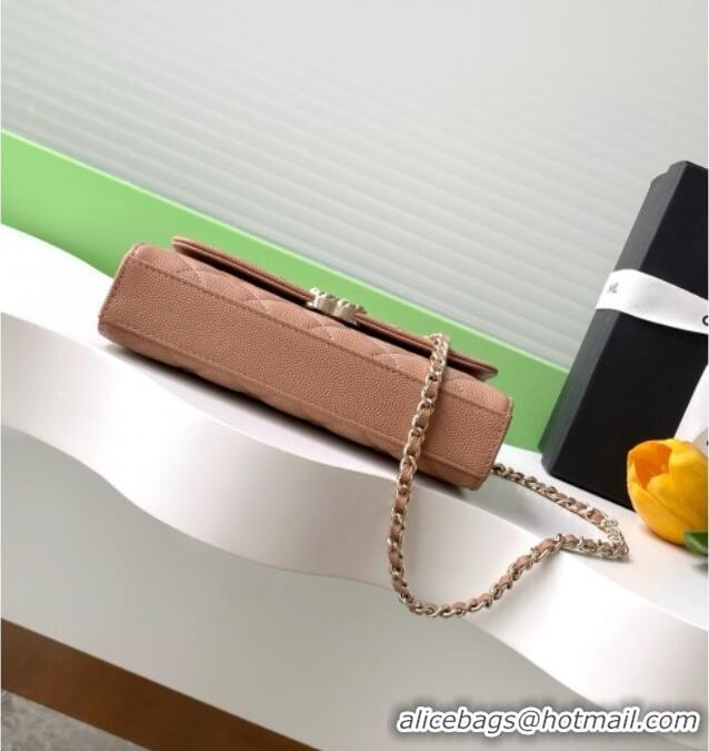 Classic Specials Chanel Phone Holder with Chain in Grained Shiny Calfskin AP3238 Dark Apricot Spring-Summer 2025
