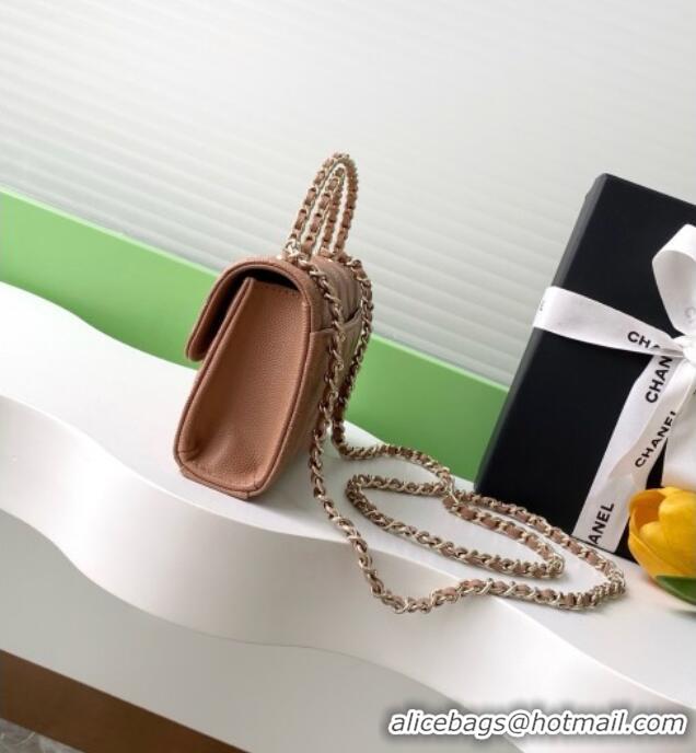 Classic Specials Chanel Phone Holder with Chain in Grained Shiny Calfskin AP3238 Dark Apricot Spring-Summer 2025