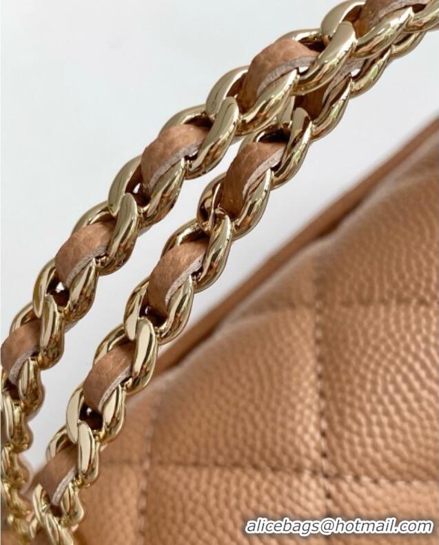 Classic Specials Chanel Phone Holder with Chain in Grained Shiny Calfskin AP3238 Dark Apricot Spring-Summer 2025