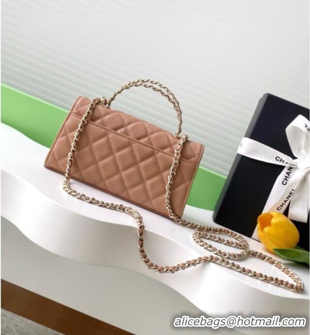 Classic Specials Chanel Phone Holder with Chain in Grained Shiny Calfskin AP3238 Dark Apricot Spring-Summer 2025