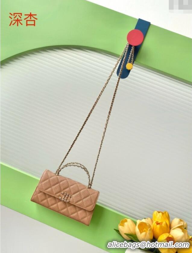 Classic Specials Chanel Phone Holder with Chain in Grained Shiny Calfskin AP3238 Dark Apricot Spring-Summer 2025