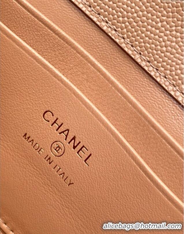 Classic Specials Chanel Phone Holder with Chain in Grained Shiny Calfskin AP3238 Dark Apricot Spring-Summer 2025