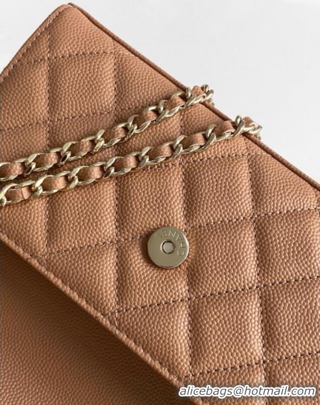 Classic Specials Chanel Phone Holder with Chain in Grained Shiny Calfskin AP3238 Dark Apricot Spring-Summer 2025