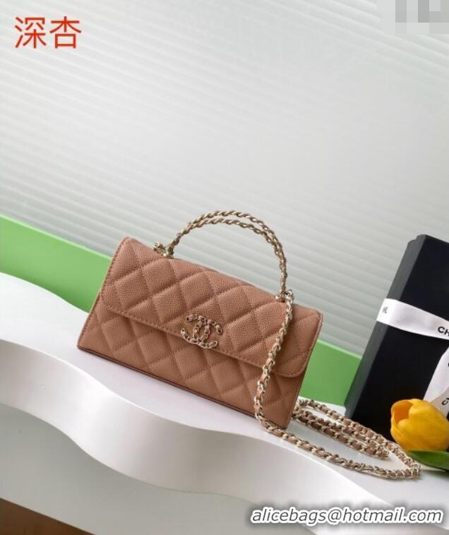 Classic Specials Chanel Phone Holder with Chain in Grained Shiny Calfskin AP3238 Dark Apricot Spring-Summer 2025