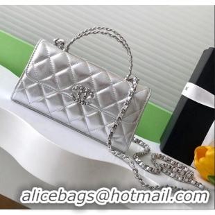Well Crafted Chanel Phone Holder with Chain in Lambskin AP3238 Silver Spring-Summer 2025