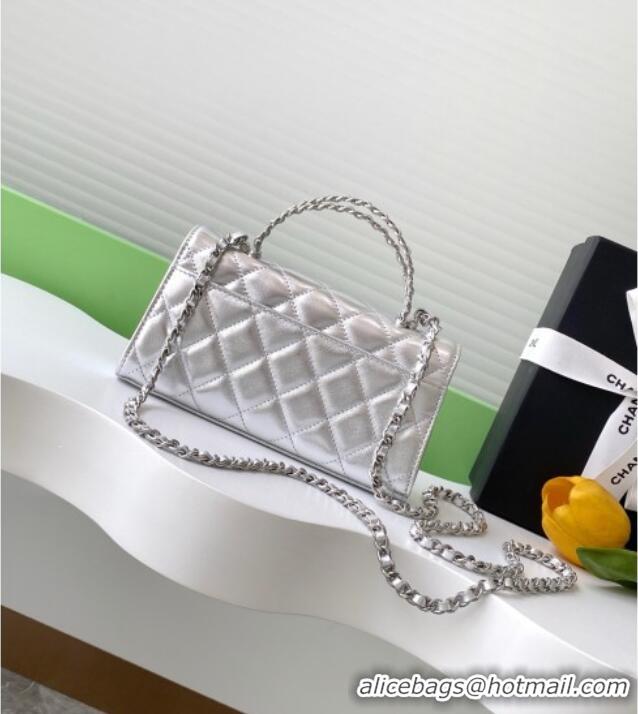 Well Crafted Chanel Phone Holder with Chain in Lambskin AP3238 Silver Spring-Summer 2025