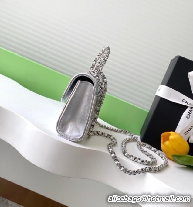 Well Crafted Chanel Phone Holder with Chain in Lambskin AP3238 Silver Spring-Summer 2025