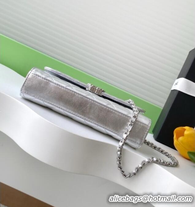 Well Crafted Chanel Phone Holder with Chain in Lambskin AP3238 Silver Spring-Summer 2025