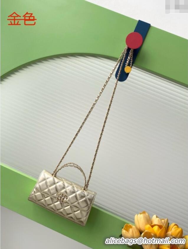 New Design Chanel Phone Holder with Chain in Lambskin AP3238 Gold Spring-Summer 2025